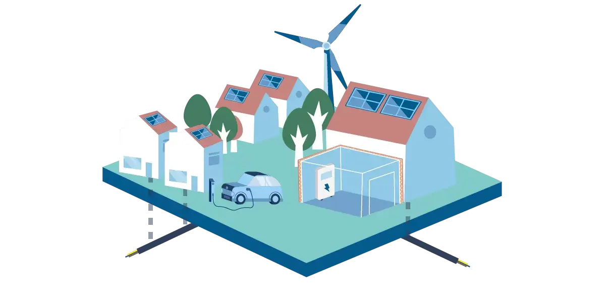 Grafische weergev van het decentrale aspect van het energiesysteem