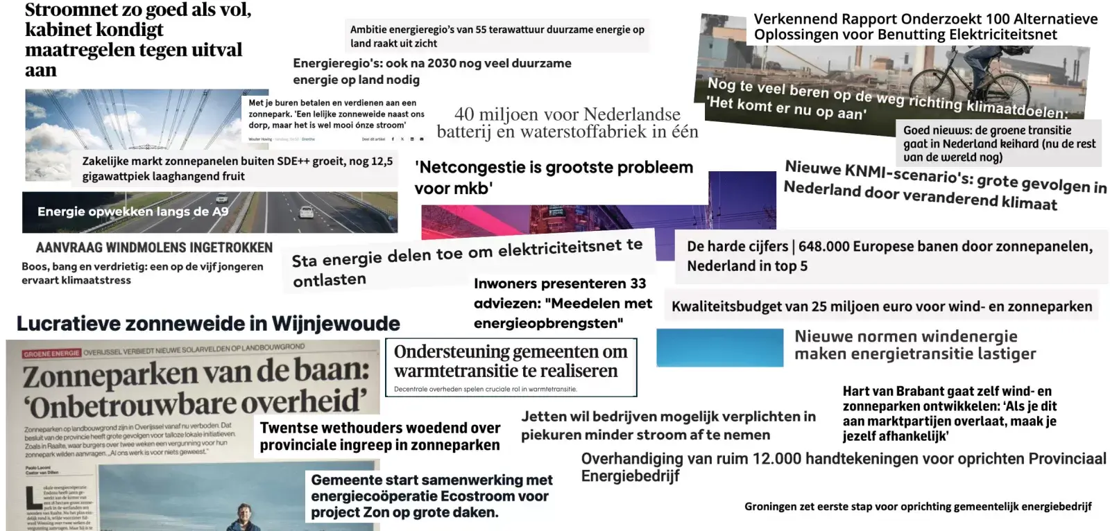foto van krantenkoppen van artikelen van NP RES in het nieuws